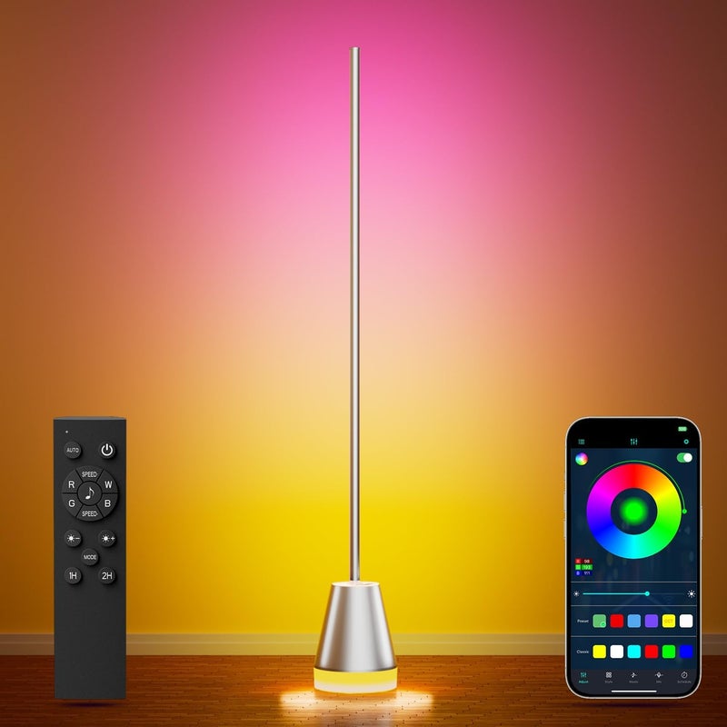 Keepsmile Smart RGB LED Corner Floor Lamp, Bright Standing Lamps for Living Room with APP and Remote,Modern Floor Lamp with Music Sync and 16 Million Colors, Ambient Light for Bedroom Silver - Image 1
